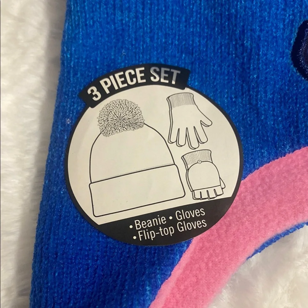 Disney Stitch Blue and Pink Kids Winter Hat and Gloves